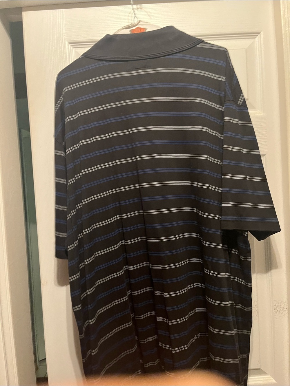The Foundry Supply Co. Black Polo with Blue and Gray Stripes - Picture 2 of 3